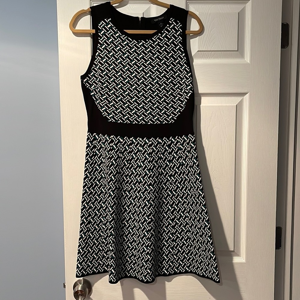 White House Black Market Black and White Patterned Fit-and-Flare Dress